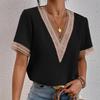 8 Color Women's V Neck Lacework Loose Top Short Sleeve Shirt Woman Blouses & Shirts