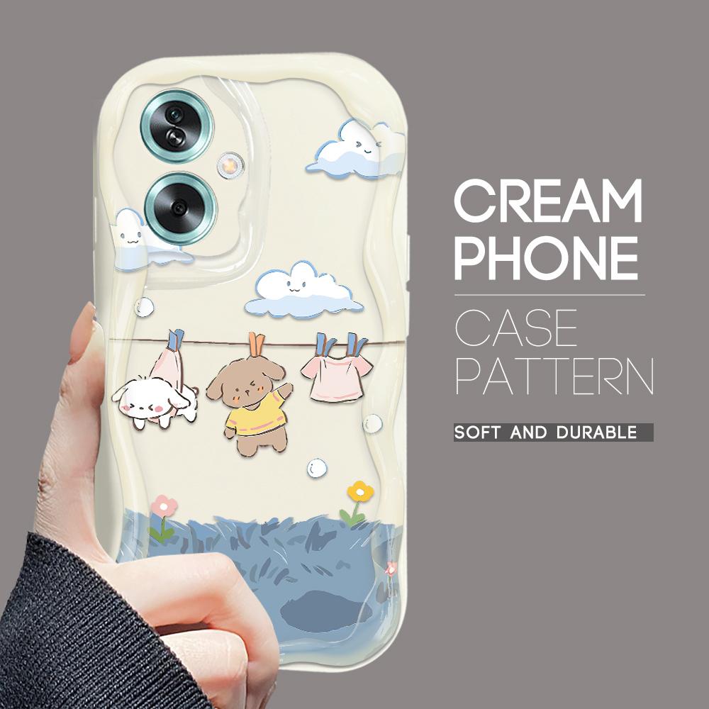 

Милый мультяшный узор, кремовая текстура, мягкий силиконовый чехол с волнистыми краями, чехол для телефона для OPPO Reno Realme OPPO A57 5G белый