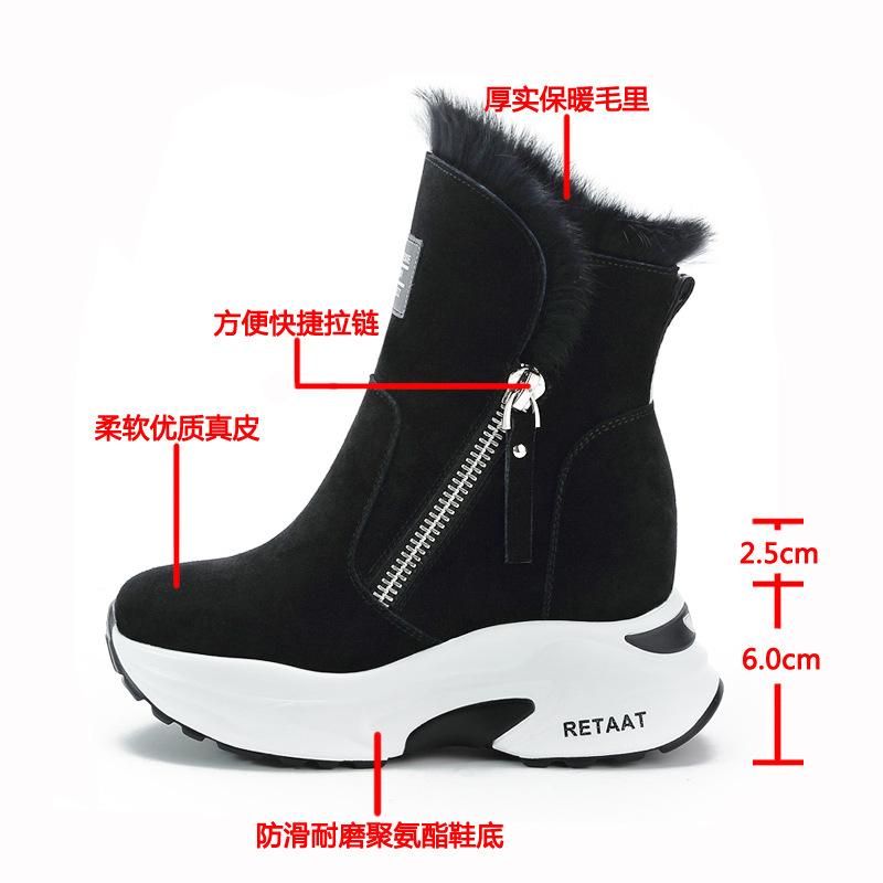 Fashion 8.5CM Suede Genuine Leather Women Ankle Snow Boots Platform Wedge Fur Plush Warm Women Winter Shoes Zipper Hidden Heels Shoes
