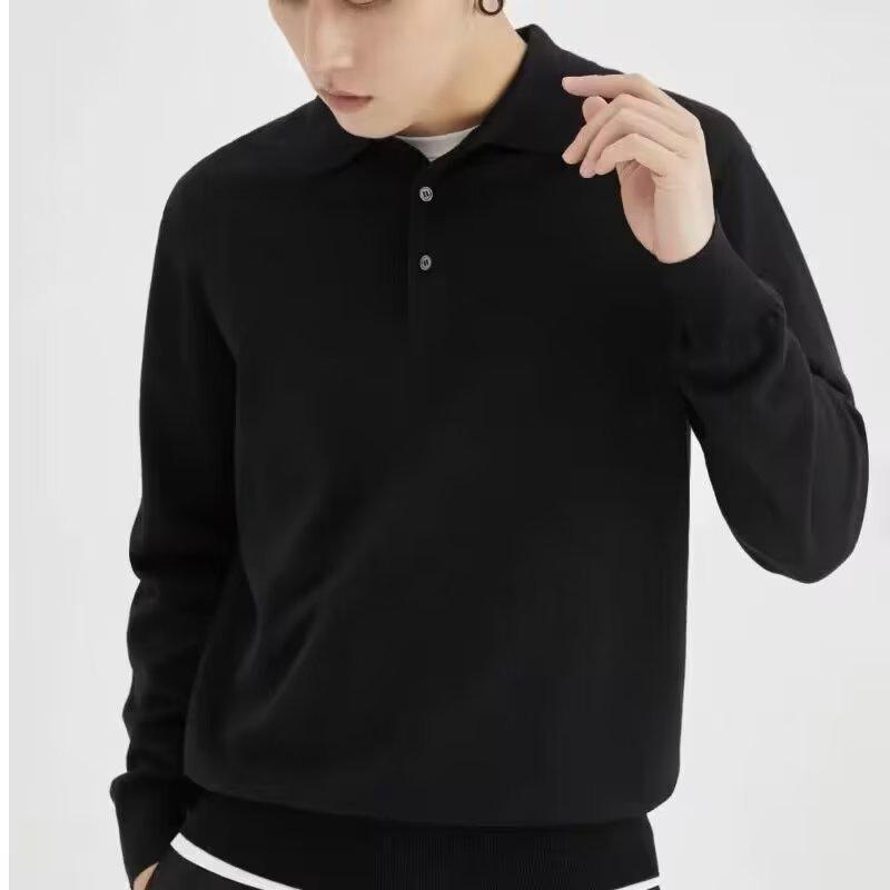 2023 Trendy Men's Hong Kong-Style Long-Sleeve Polo: Fashionable, Retro, Loose-Fit Half-Button Sweater