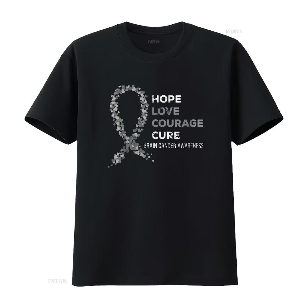 Womens Hope Love Courage Support Brain Cancer Awareness T Shirt Black 2X Large vintage Washed fashion Stretched homme Slightly