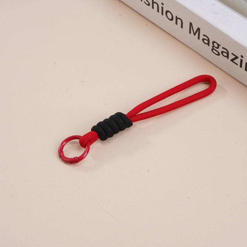 Multifunctional Color Block Woven Lanyard Keychain with Cartoon Plush Bag and Perler Bead Pendant