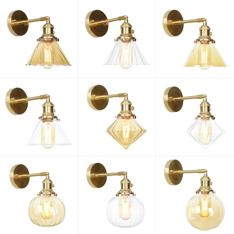 Nordic Modern Copper LED Wall Lamp Bedroom Bathroom Mirror Light Glass Ball Edison Retro Wall Lights Sconces