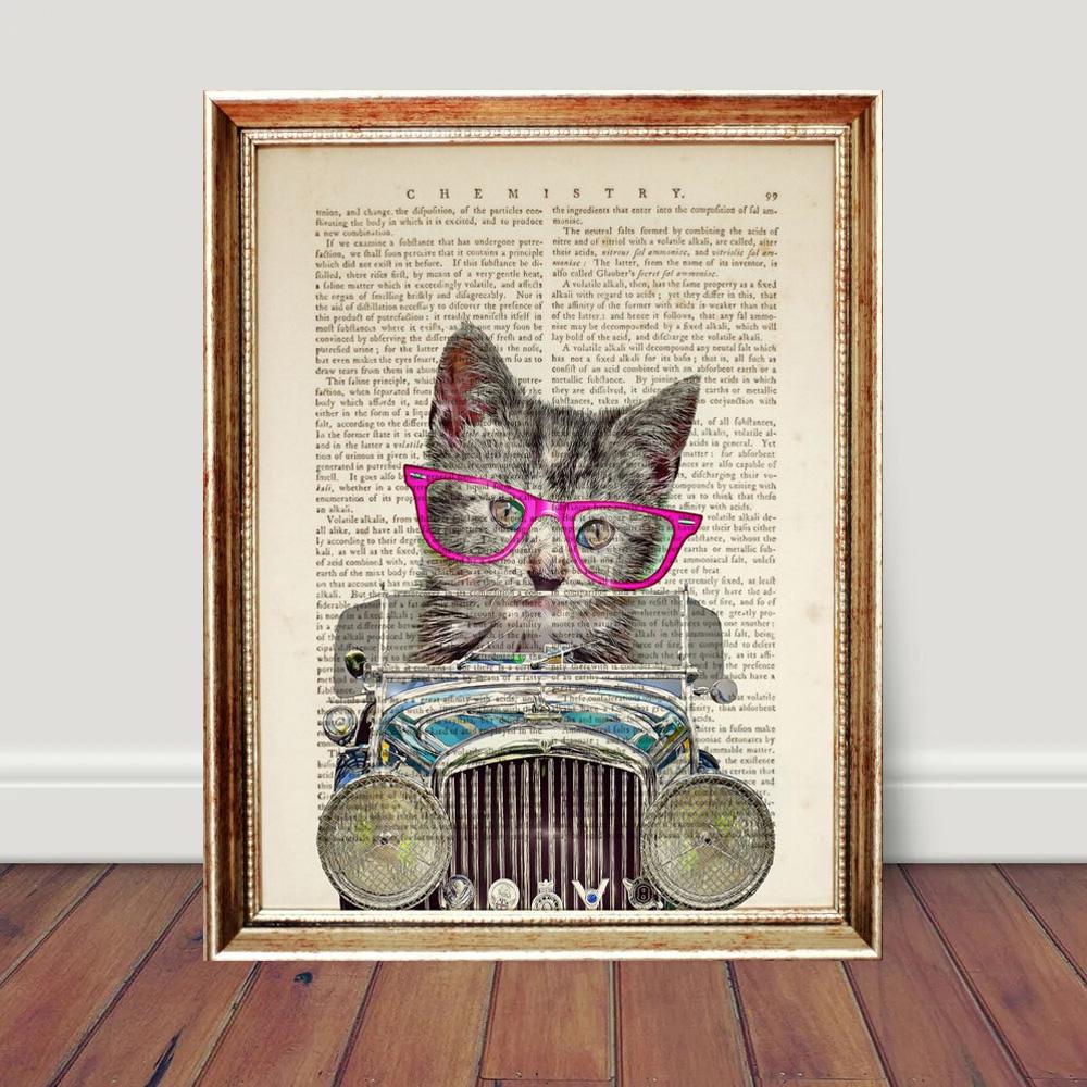 Vintage Funny Animals In Newspaper Art Poster Canvas Painting Puppy Pet Cat Horse Wall Art Pictures Gift Home Decor