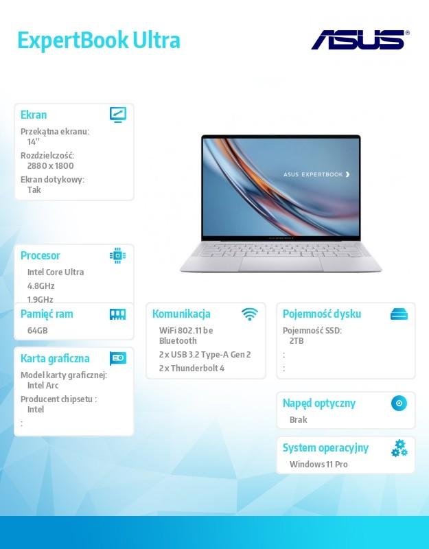 Laptop ExpertBook Ultra B9406CAA-TH0744X - Core ultra X7 358H/64GB/2TB/14" WQXGA+/Tandem OLED/600 nits/Touch screen/Win 11 PRO/3