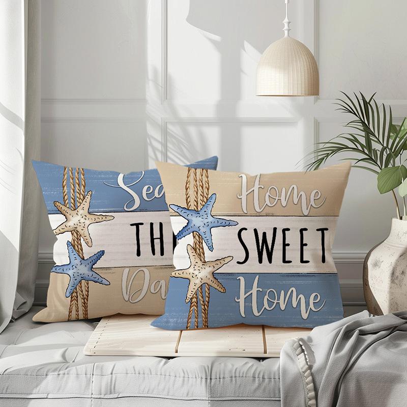 Sea Scallop Print Pillow Cover Summer Letter Starfish Pillow Cover Living Room Bedroom Cushion Cover
