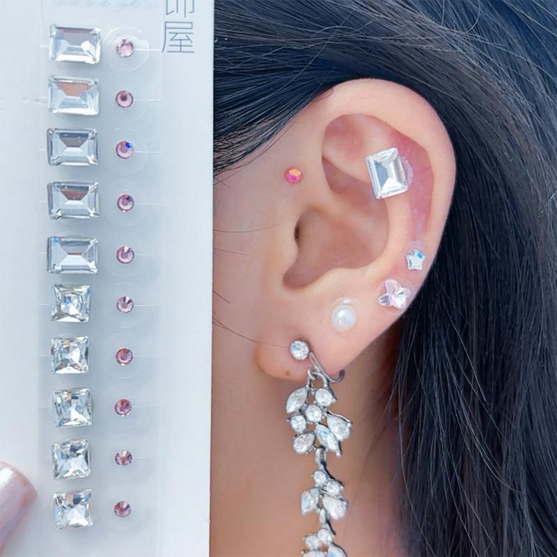 Fashion Bowknot Colorful Rhinestone Pearls Ear Point Stickers Ear Pressure Stick Acupuncture Auricular Ear Stickers Massage