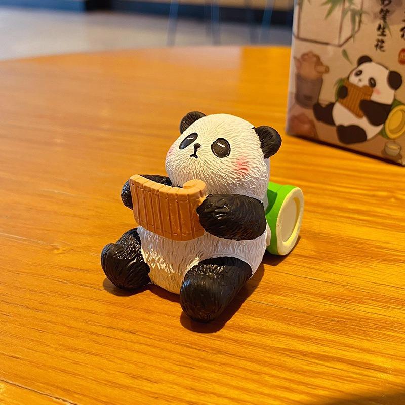 Adorable Resin Wood Carving Panda Figurine. Creative and Exquisite Panda Decorative Item for The Desktop. Cultural and Creative Product.