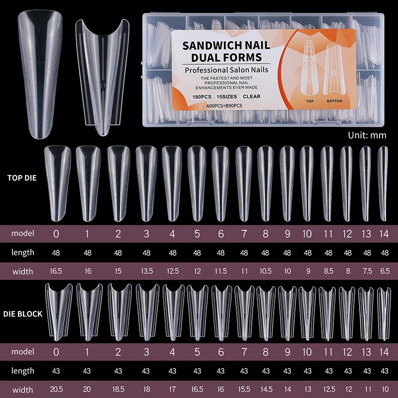180Pcs Dual Nail Forms for Poly Nail Gel Builder Extension Perfect Nail Molds Set for Salon Home Manicure DIY Use
