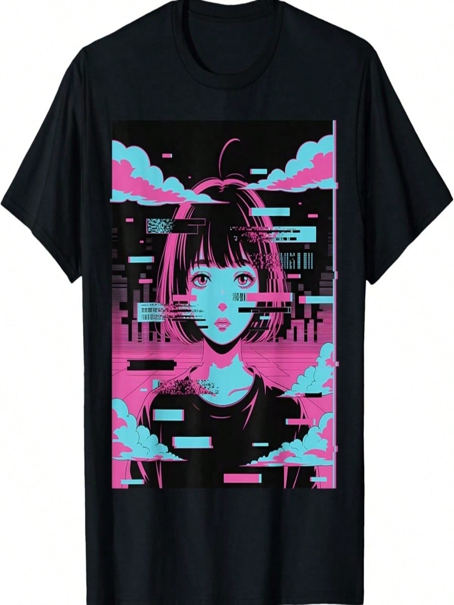 Japanese Girl Vaporwave Glitchcore Aesthetic Cyber Goth T-Shirt S