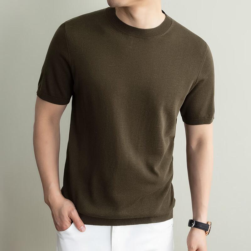 IMAGINEX Men's Business Casual Lyocell Linen Knit Short Sleeve T-Shirt IM26C124