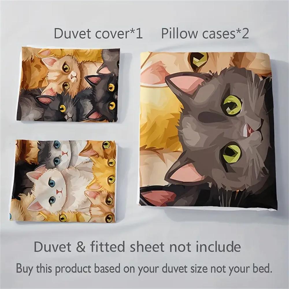 Cute Cartoon Kitten All Season Bedding Set, Soft Comfortable And Breathable Duvet Cover 1*Duvet Cover + 2*Pillowcase
