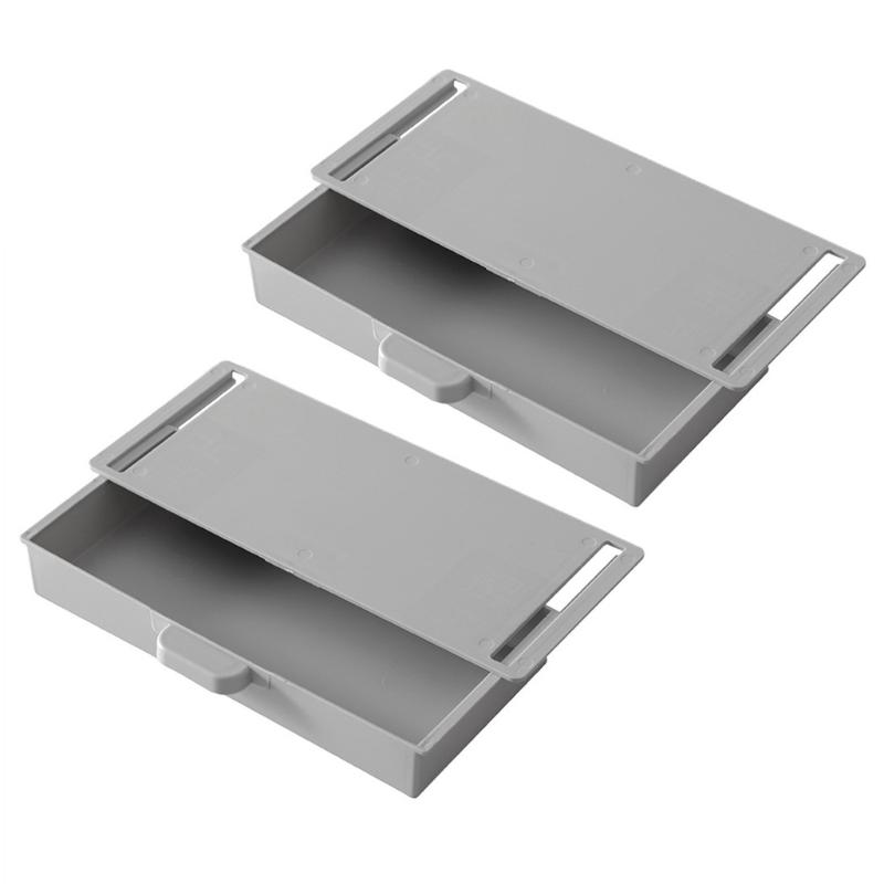 2Pcs Plastic Adhesive Under Cabinet Storage Boxes Under Desk Drawer Organizers Household Organization Tool серый