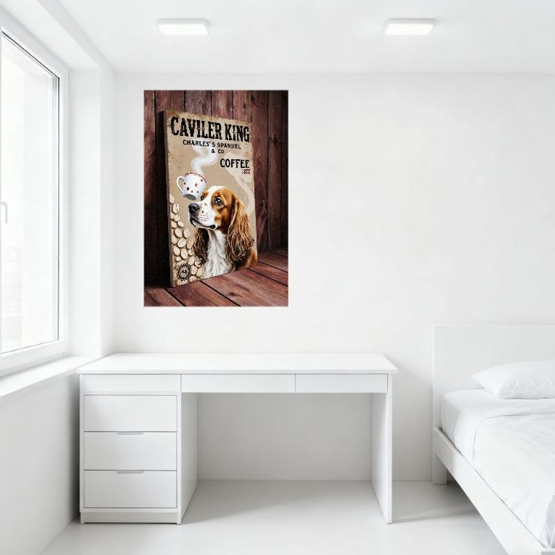 Vintage Caviler King Charles Spaniel Coffee Metal Tin Sign for Cafe Bar Home Man Cave Decor