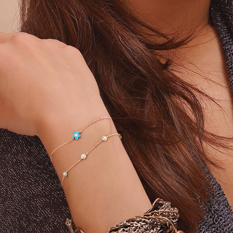 S925 Sterling Silver Personalized Creative Flower Turquoise Temperament Bracelet Style Wear Jewelry