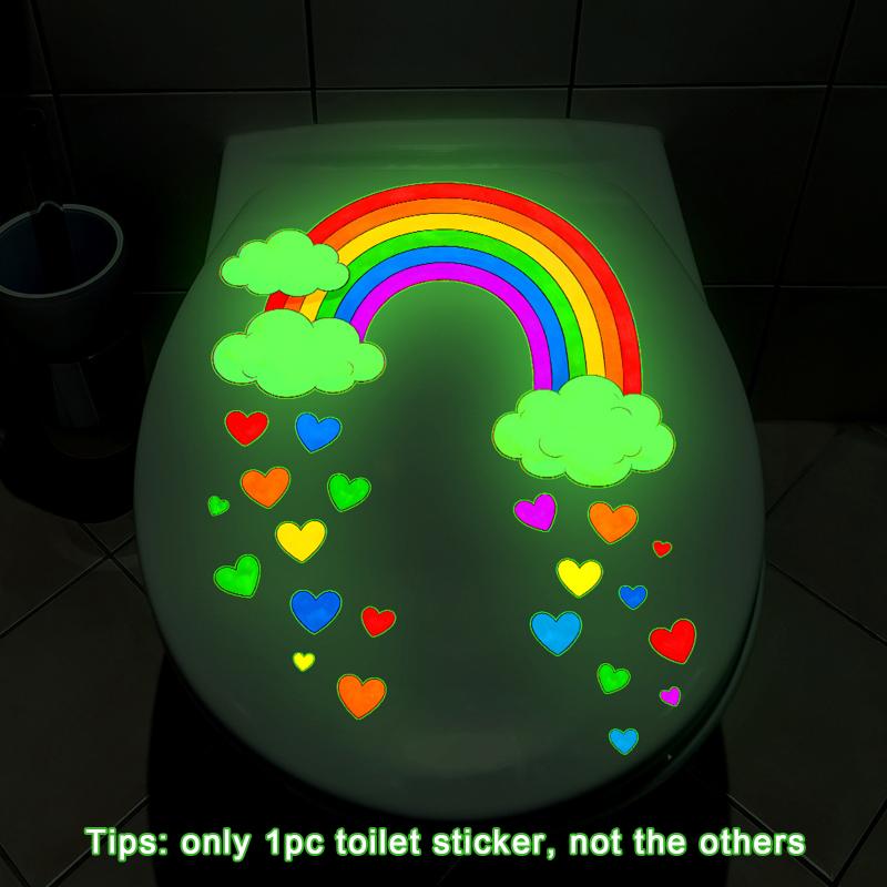 Glow-In-The-Dark Rainbow Heart Toilet Stickers Self-Adhesive Removable Wall Decals Car Stickers Glowing Home Decor