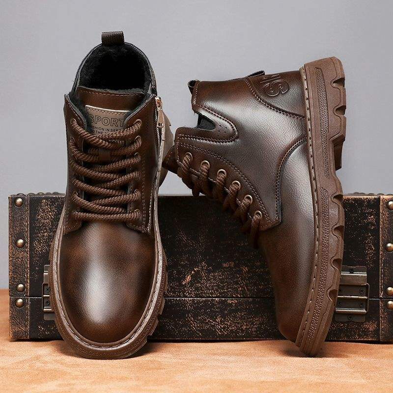 Winter snow boots men's velvet thickened versatile trend warm casual Martin boots cotton shoes brown youth high-top shoes