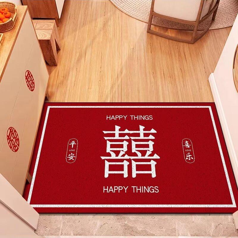 Tapis de sol en soie rouge pour porte d'entrée, nouvel an chinois, facile à nettoyer, en PVC
