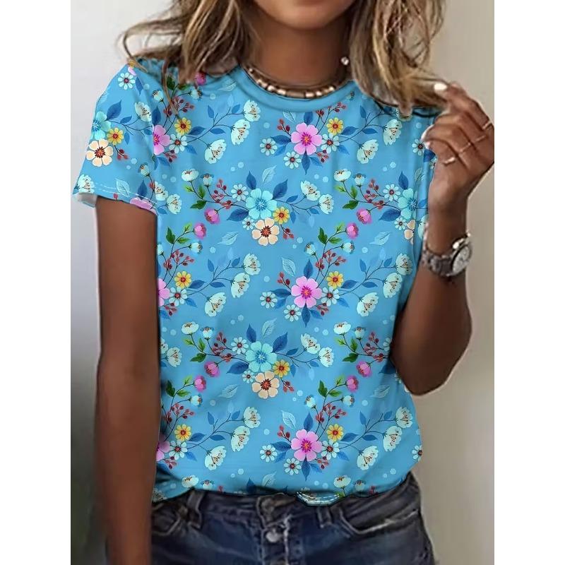 

Women s retro printed casual T-shirt with comfortable short sleeves 2XS