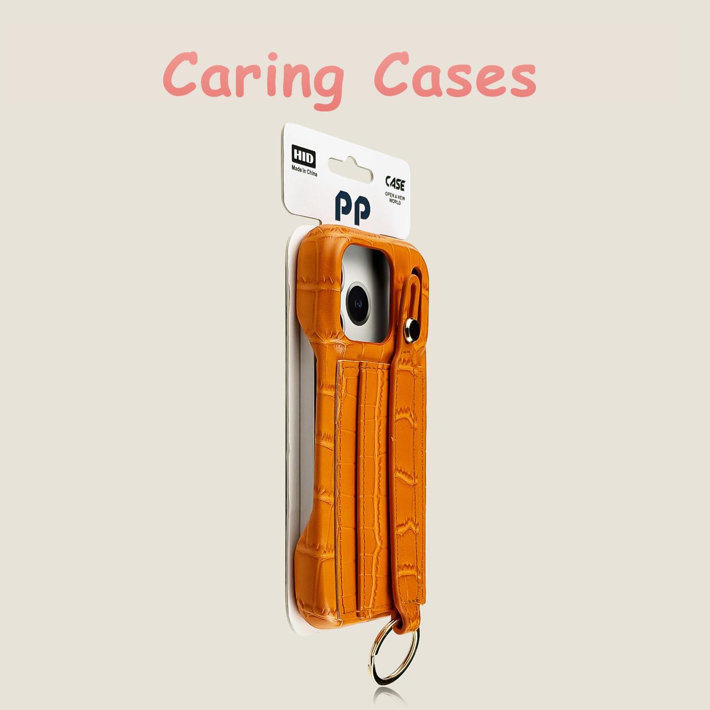 

For iPhone Case Crocodile Texture Card Holder Wrist Strap Ring Grip Anti-Drop Trendy Leather-Style Case with iPhone 16 15 14 13 iPhone 14 Pro Max помаранчевий
