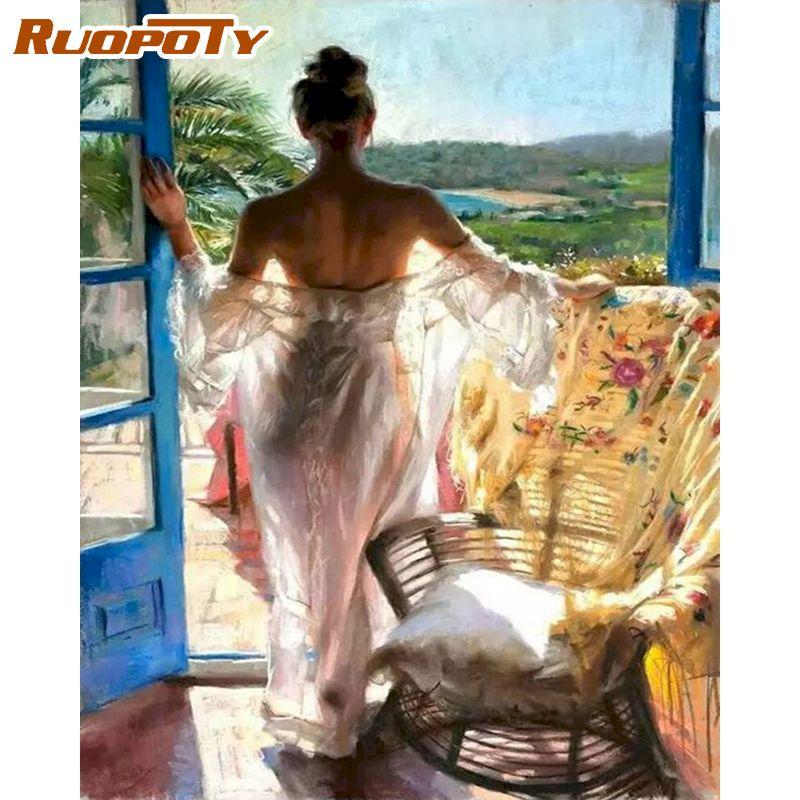 RUOPOTY Modern Lady Painting By Numbers Handmade Home Decoration Figure Picture Canvas Painting For Home Decor 40x50CM
