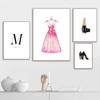 Mode Kunst Poster Rosa Kleid High Heels Mädchen Leinwand Druck Wand Malerei Schönheit Salon Mädchen Zimmer Dekoration Kreative Bild