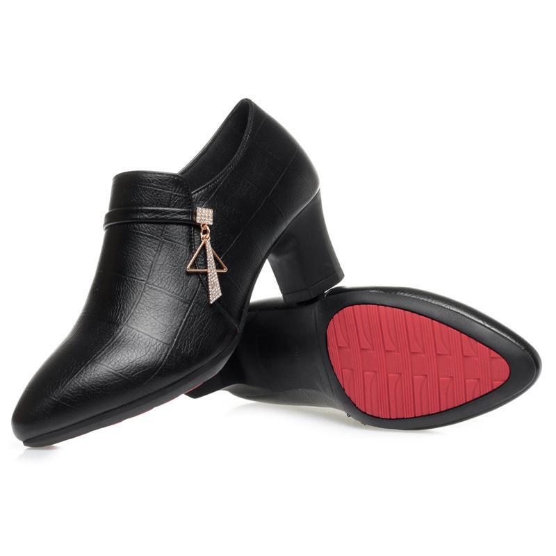 Elegant Deep Mouth Soft Leather Shoes Women Pumps Platform Spring 2025 Comfortable Soft Sole Non-slip Block Heels Shoes