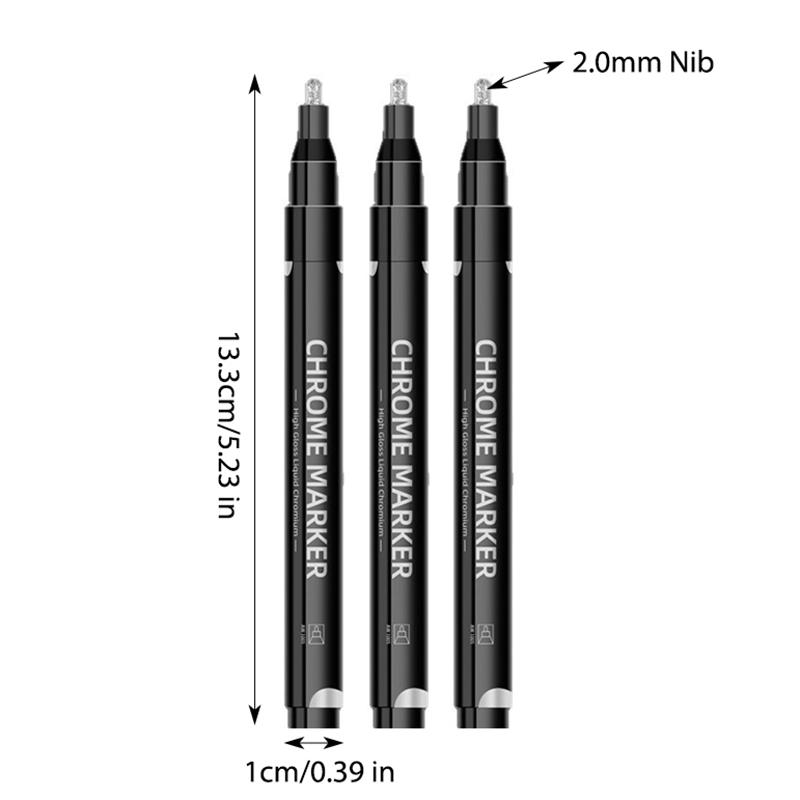 3/1pcs Chrome Pen Markers Mirror Waterproof Paint Repair For Rock Ceramic Glass Metallic Gold Silver Copper 2mm Nib