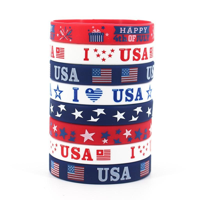 Paquete de 6 Pulsera de Goma Love USA Bandera Estrellada Americana Impresa para Celebrar el Día de la Independencia Pulsera de Silicona