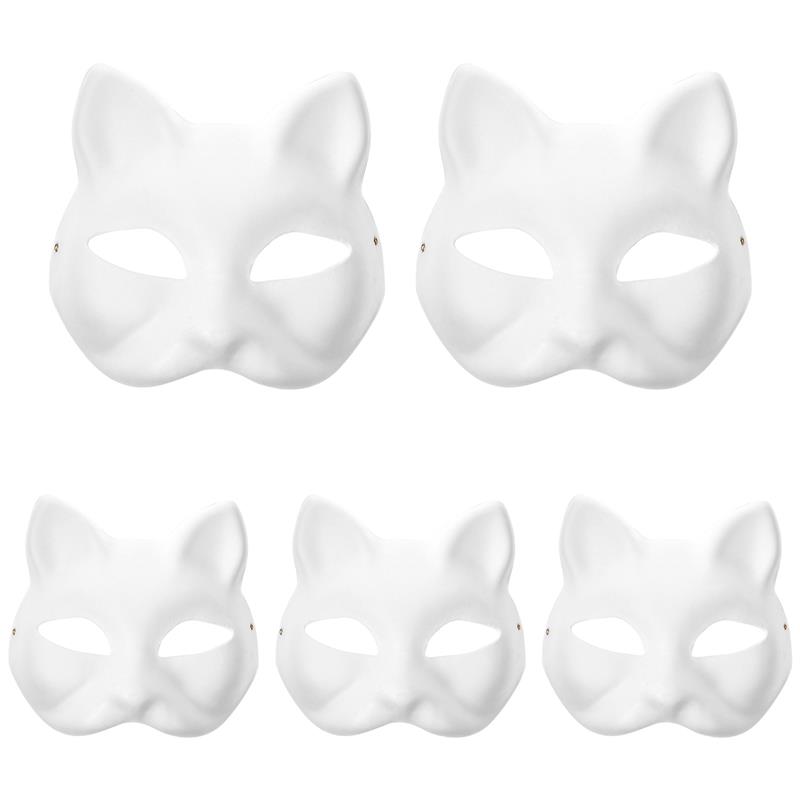 DIY Pappmaché Japanische Maske Halbgesicht Handbemalt Katze Weiße Maske Maskenball Halloween Festival Cosplay Requisite