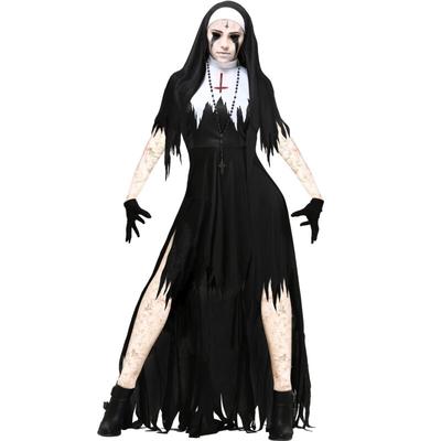 Halloween nonne Cosplay kostyme Kvinner Svart Vampyr Fantasy Kjole Terror Søster Fest Forkledning Kvinnelig Fancy For Voksne