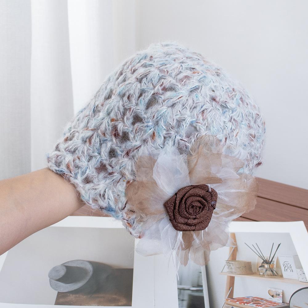 Atmosphere Handwoven Flower Baotou Hat Female Early Autumn Hollow Fairy Wind Sweet Versatile Wool Hat Tide
