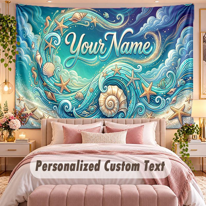 Fish Ocean (144) Theme Wall Tapestry Customized With Name Text Personalized Hanging Tapestry For Bedroom Living Room Decor