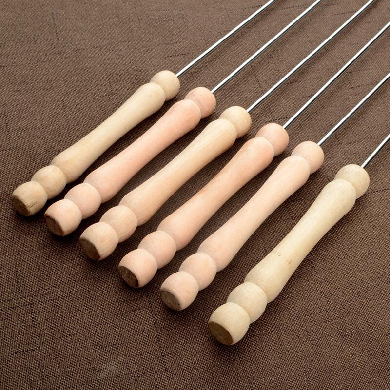 ZISIZ Stainless Steel Wooden Handle BBQ Skewers