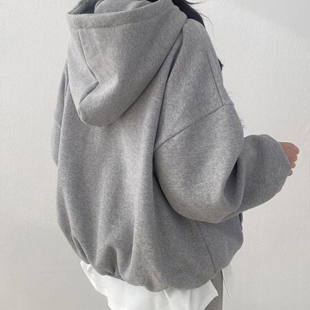 Navava Unisex Lettering Embroidery Long Sleeve Loose Fit Hoodie Nt2975