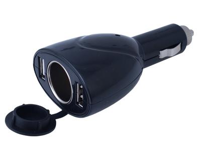 Carregador/adaptador para isqueiro 12/24V 2x USB 1000 mA + tomada EURO