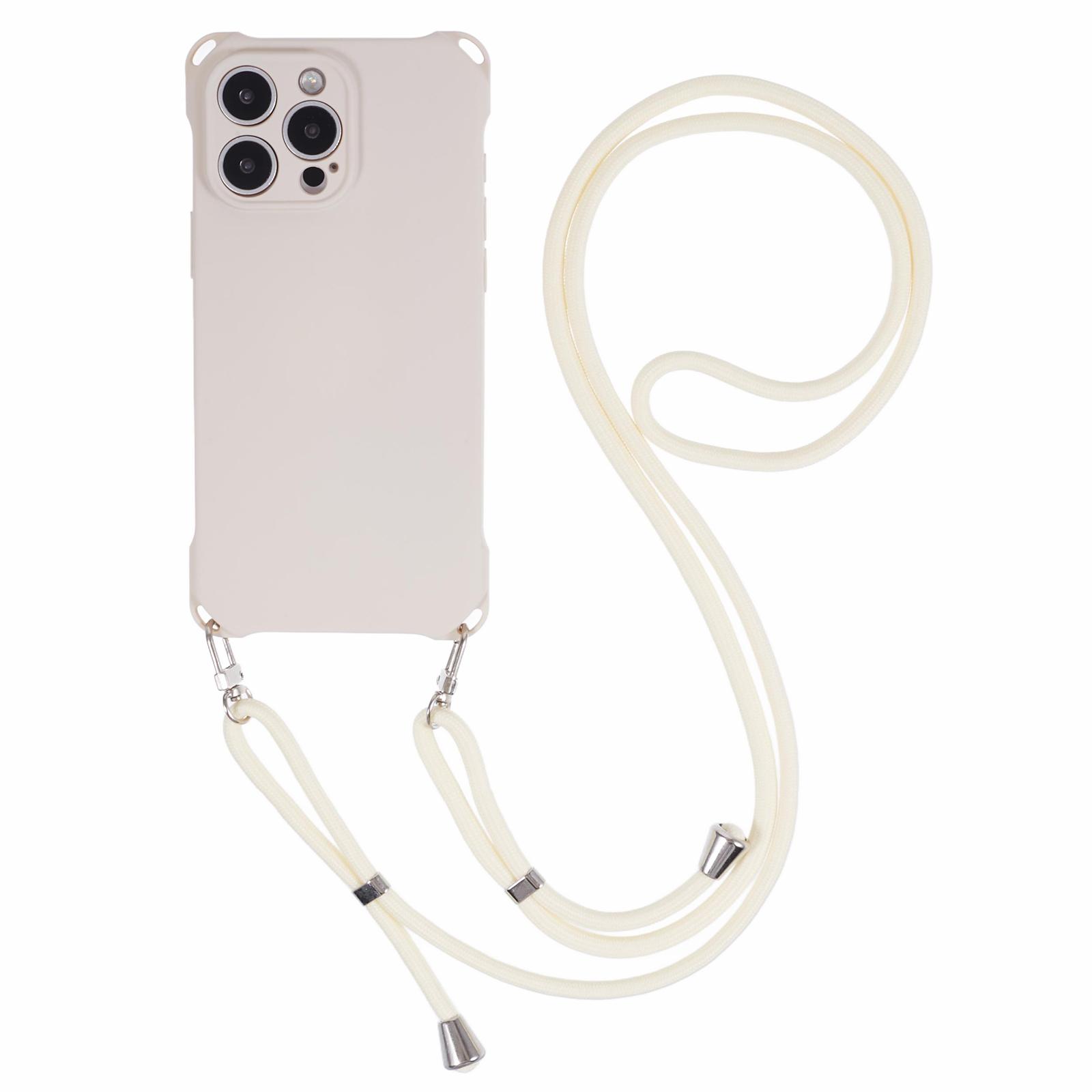 

For iPhone 16 Pro Case Four Corner Anti Drop TPU Phone Cover with Hanging Rope Beige