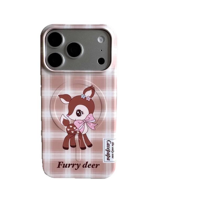 Autumn/Winter Plaid Little Deer Case for iPhone 17 Pro Max & 16 Pro/15 Magnetic Hard Cover