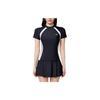Comfortable Color Block Short Sleeve Top Round Neck Simple Versatile Skirt Style Two Piece Swimsuit Women Swimsuit Black White 1825332478-1