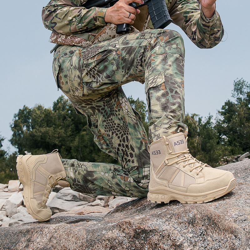 New Men's Hiking Boots High Top Combat Training Boots Anti Slip Snow Boots Field Desert Boots Outdoor Cycling Shoes