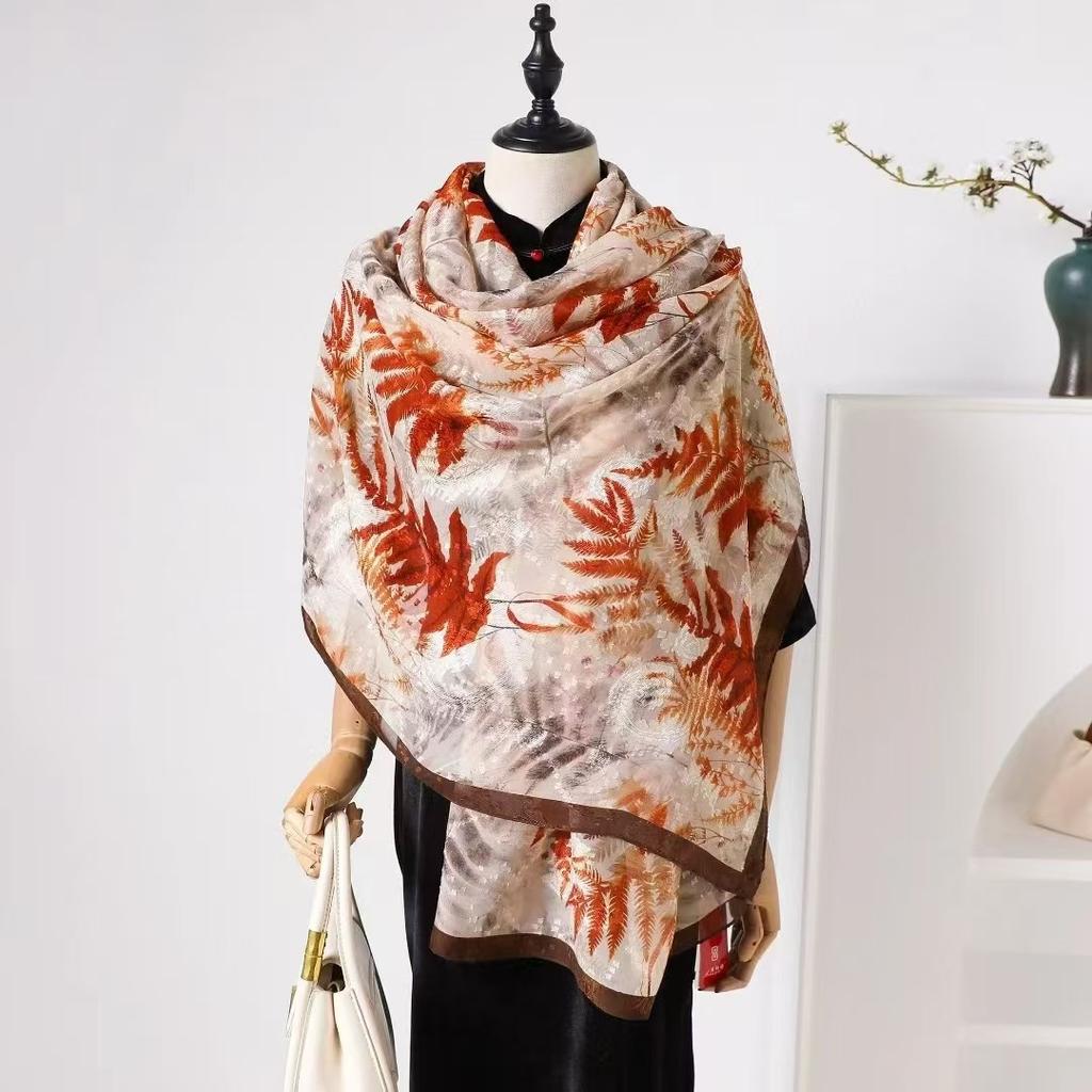 180 * 90 High-End Single-Sided Cut Dill Long Shawl Retro Chinese Style Ancient Charm Elegant Silk Scarf Dunhuang