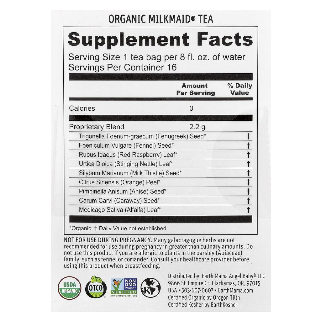 Organic Milkmade® Tea, Caffeine Free, 16 Tea Bags, 35G (1.23Oz)