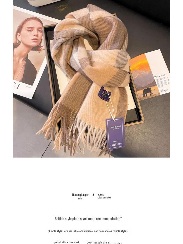 Women's Classic British Style Black & White Plaid Scarf, Winter Imitation Cashmere Shawl, Dual-Use Chessboard Design for Couples