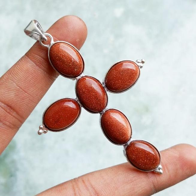 

Солнечный камень, драгоценный камень, стерлинговое серебро 925 пробы, позолоченный, святой кулон, ювелирные изделия CRO-127