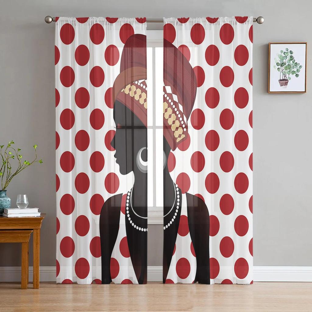African Woman Skirt Texture Tulle Curtains for Living Room Bedroom Sheer Curtain for Balcony Hall Fashion Printed Home Drapes