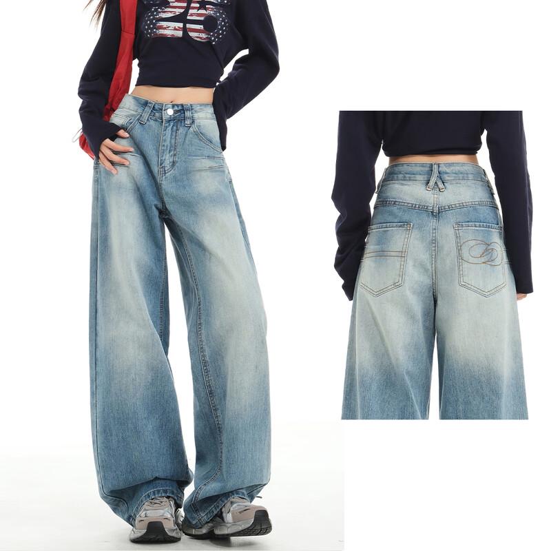 Women's American Retro Washed Loose Wide-Leg Jeans