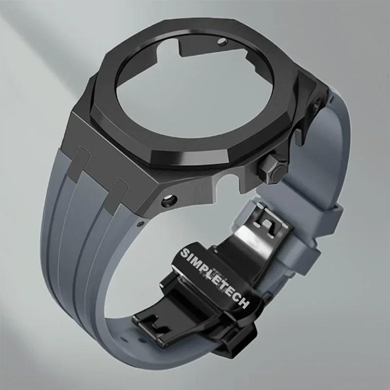 Kit Mod GEN4 Gen5 GA2100 Ramă Metalică pentru G Shock Casioak Modificare Carcasă Ceas Metalică și Curea Cauciuc&Oțel Generația a 4-a GA-B2100 2110 For GA2100 2110 gray