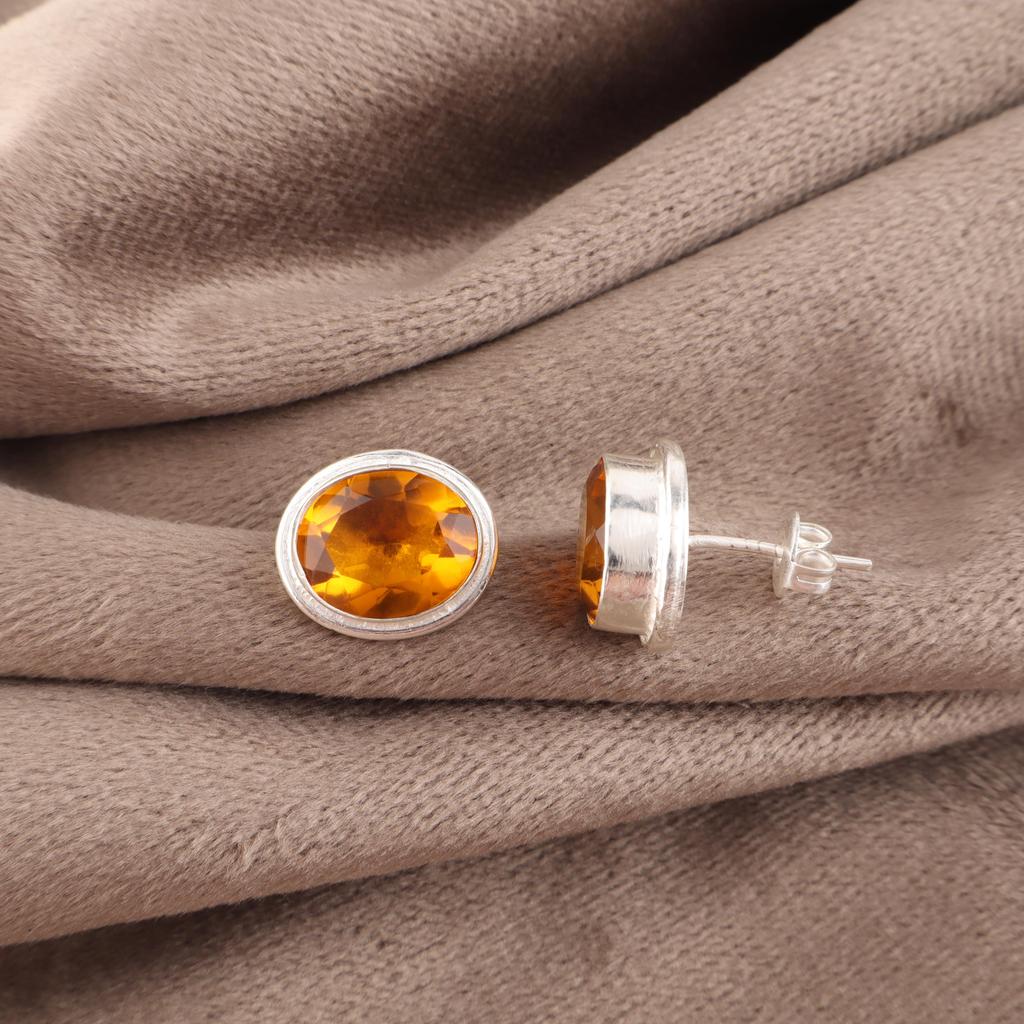 Citrine Earrings, 925 Solid Sterling Silver Earrings, Handmade Dainty Silver Earrings, Beautiful Citrine Earrings For Wedding Gift