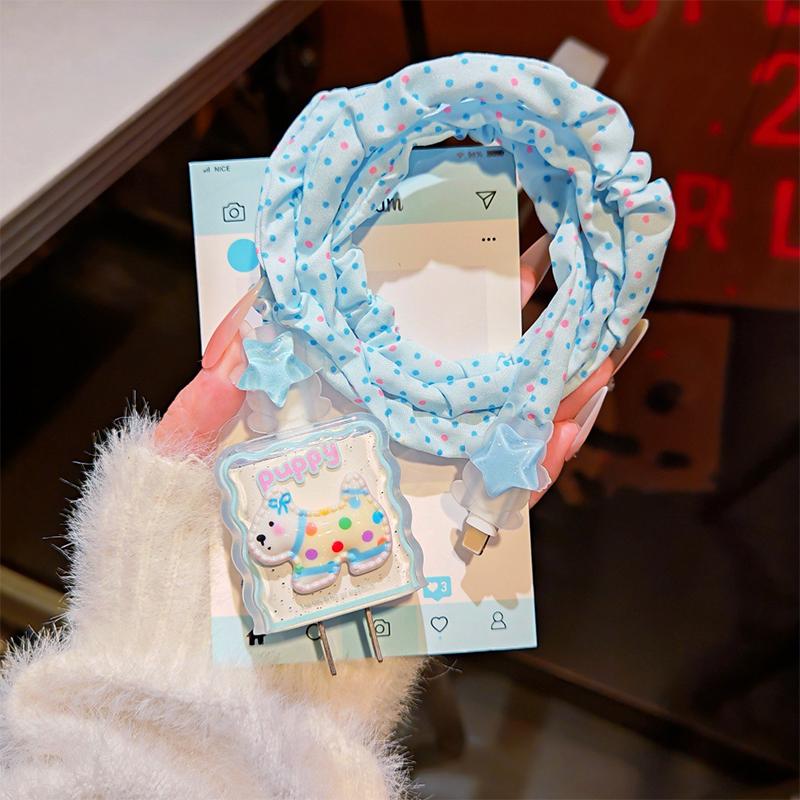 Cute Animal Puppy Charger Data Cable Winder Protective Cover Kits For Iphone 18W 20W Charger Case Anti-Break Wire Bites Shell