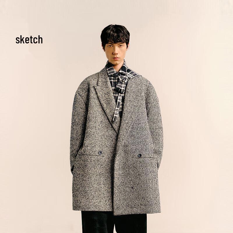 

Мужское зимнее длинное двубортное пальто из смесовой шерсти S